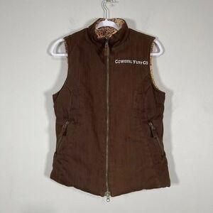 Cowgirl Tuff Reversible Puffer Vest Wms Small Brown Leopard Print Zipper Western